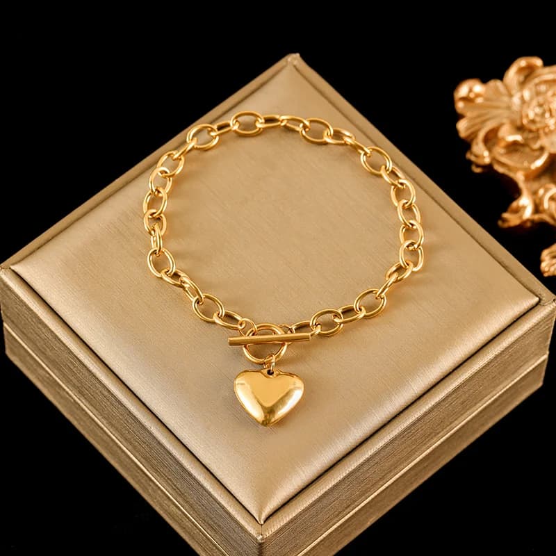 Gold Color Heart Love Necklace and Bracelet Set