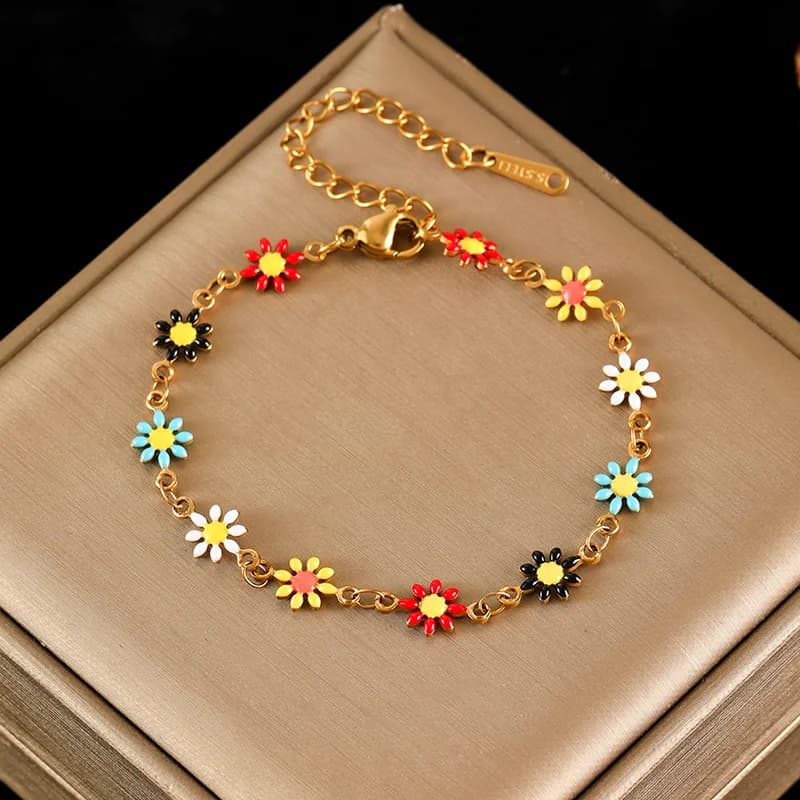 316L Stainless Steel Colorful Flower Cubic Zirconia Bracelet