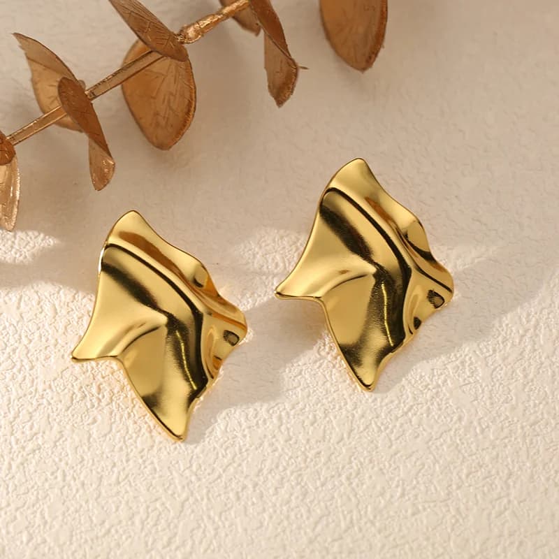 Stainless Steel Gold Color Irregular Geometric Stud Earrings