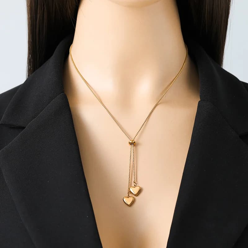 Adjustable Heart Pendant Necklace, Gold Color
